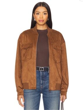 Steve Madden Suede Bomber Jacket in Cognac Brown